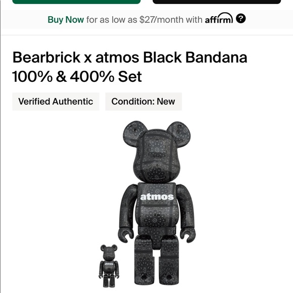 Medicom x atmos Bearbrick bandana 400% + 100% DS Art